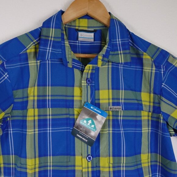 Columbia Short Sleeve Shirt Men's Size S Blue Plaid Button Front Eagle Ray - Picture 2 of 9